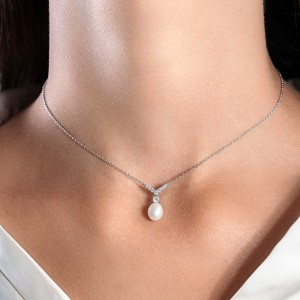 Colier perla naturala alba si cristale cu lantisor argint DiAmanti SK21486N_W-G (Argint 925‰ 2,8 g.)